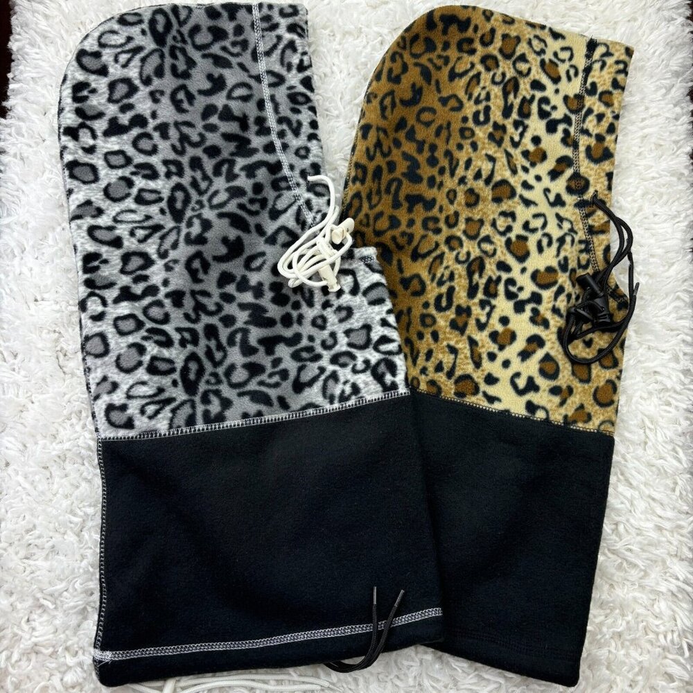 Leopard and Gray Animal Print Hooded Scarves